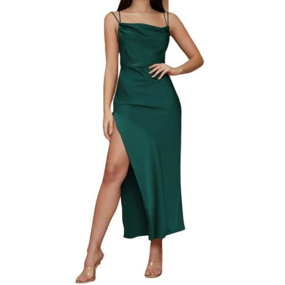 Draped Neck Crisscross Backless Dress - Picture 1 of 5